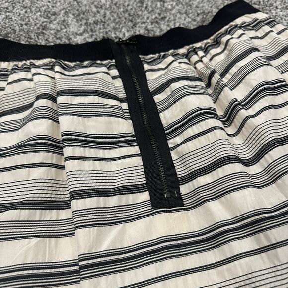 Ann Taylor LOFT Striped Black Cream Silk Cotton Blend Stretch Waist Skirt, 10 - Picture 3 of 8